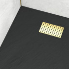 Pack receveur noir effet pierre 90x120 cm et grille décor perforée or doré brossé - rock 2 Aurlane - PACR217
