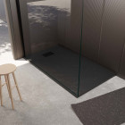 Pack receveur noir effet pierre 90x140 cm et grille décor linéaire noire mate Aurlane - PACR259