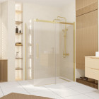Pack porte de douche coulissante 140x200cm et retour 90cm - or doré brossé et verre trempé 6mm Aurlane - PACF488