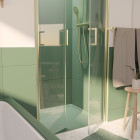 Porte de Douche Double Battant 90x200cm – Verre Trempé Transparent 6mm – Profil Or Doré Brossé Aurlane - FAC978