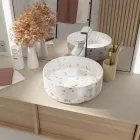 Vasque terrazzo confetti - ø35cm x 12cm - ronde en ceramique blanc brillant Aurlane - VAS063