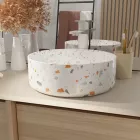 Vasque terrazzo confetti - ø35cm x 12cm - ronde en ceramique blanc brillant Aurlane - VAS063