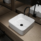 Vasque à poser carrée en céramique blanche mat effet marbre - 38x38x13 cm - white marble Aurlane - VAS051