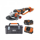 Pack aeg 18v - meuleuse brushless 230mm - batterie 4.0 ah - chargeur - caisse de rangement