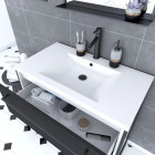 Pack meuble de salle de bain 80x50 Blanc - 2 tiroirs + vasque résine blanche + miroir noir mat Aurlane - PACM023