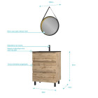 Pack Meuble SDB 60cm sur pieds 3 tiroirs chêne vasque noire + Miroir Barber - TIMBER 60 - Pack40 Aurlane - PACM250
