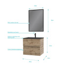 Pack Meuble SDB 60cm suspendu 2 tiroirs chêne - Vasque noire + Miroir - TIMBER 60_Pack07 Aurlane - PACM217