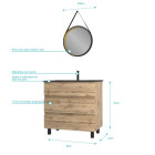Pack Meuble SDB 80cm sur pieds 3 tiroirs chêne -Vasque noire + Miroir Barber - TIMBER 80_Pack44 - PACM254