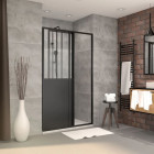 Pack Porte coulissante Noire mate type atelier et receveur en acrylique blanc - 140x90x200 cm Aurlane - PACF004