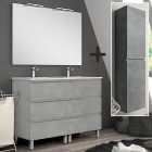 Ensemble meuble de salle de bain 120cm double vasque + colonne de rangement palma - ciment (gris)