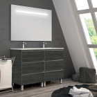 Meuble de salle de bain double vasque - 6 tiroirs - palma et miroir led stam - ebony (bois noir) - 120cm