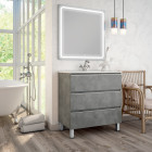 Meuble de salle de bain simple vasque - 3 tiroirs - palma et miroir led veldi - ciment (gris) - 70cm