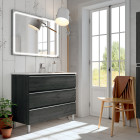 Meuble de salle de bain simple vasque - 3 tiroirs - palma et miroir led veldi - ebony (bois noir) - 100cm