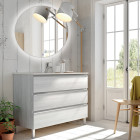 Meuble de salle de bain simple vasque - 3 tiroirs - palma et miroir rond led solen - hibernian (bois blanchi) - 60cm