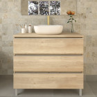 Meuble de salle de bain sans miroir avec cuve arrondie PALMA - Bambou (chêne clair) - 100cm