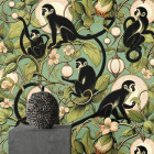 Papier peint singes et de lanternes ludiques - SCIMMIETTE VERDE++