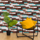 Parement mural en bois de bateau recyclé brun et turquoise - 11 pcs