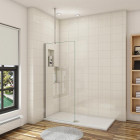 Paroi de douche à l'italienne en verre anticalcaire 8 mm avec barre de maintien au plafond - Dimensions au choix