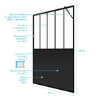 Paroi de douche 120x200 cm type verrière – Verre trempé 5mm et structure aluminium noir mat Aurlane - FAC506
