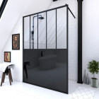 Paroi de douche 140x200 cm type verrière – Verre trempé 5mm et structure aluminium noir mat Aurlane - FAC507