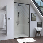 Paroi de douche 1 porte coulissante 100×200 cm - Verre transparent - Profilé Noir - CRUSH Aurlane - FAC606