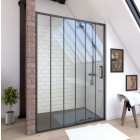 Paroi de douche 1 porte coulissante 140×200 cm - Verre sérigraphié - Profilé Noir - CRUSHX Aurlane - FAC593
