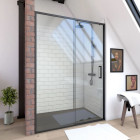 Paroi de douche 1 porte coulissante 140x200 cm - Verre transparent - Profilé Noir - CRUSH Aurlane - FAC281
