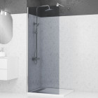 Paroi de douche 80x200cm - Verre trempé fumé 8mm - Profilé chrome - FREEDOM 2 SMOKED Aurlane - FAC232