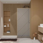 Paroi de douche 90x200 - Style Japandi géométrique - Cadre effet bois - Verre 6mm - HINATA Aurlane - FAC1089