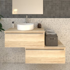 Meuble de salle de bain 2 tiroirs avec vasque à poser ronde sans miroir pena - bambou (chêne clair) - 120cm
