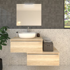 Meuble de salle de bain 2 tiroirs avec vasque à poser arrondie pena et miroir avec applique - bambou (chêne clair) - 120cm