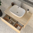 Meuble de salle de bain 1 tiroir avec vasque à poser arrondie pena et miroir led stam - bambou (chêne clair) - 80cm