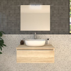 Meuble de salle de bain 1 tiroir avec vasque à poser arrondie pena et miroir avec applique - bambou (chêne clair) - 80cm