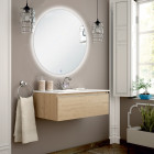 Meuble de salle de bain simple vasque - 1 tiroir - pena et miroir rond led solen - bambou (chêne clair) - 80cm