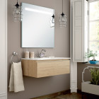 Meuble de salle de bain simple vasque - 1 tiroir - pena et miroir led stam - bambou (chêne clair) - 80cm