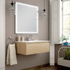 Meuble de salle de bain simple vasque - 1 tiroir - pena et miroir led veldi - bambou (chêne clair) - 80cm
