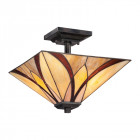 Plafonnier asheville, bronze et verre tiffany