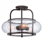 Plafonnier trilogy, bronze antique et verre, 3 ampoules