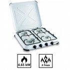 Plaque de cuisson gaz portable 4 feux - 4650 w - blanc laqué
