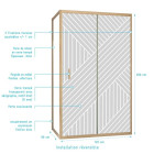 Porte de douche coulissante avec retour 120x90x200cm Style Japandi Géométrique - Cadre Effet Bois - HINATA Aurlane - PACF499