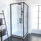 Porte de douche pivotante et retour 80x80x200 - Profilés noir mat - CRUSH PIVOTANTE Aurlane - FAC624