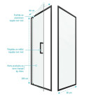 Porte de douche pivotante et retour 90x90x200 - Profilés noir mat - CRUSH PIVOTANTE Aurlane - FAC625