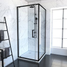 Porte de douche Pivotante et retour profilés noir + receveur à poser - 80x80x204cm - CRUSH PIVOTANTE Aurlane - FAC398