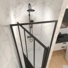 Porte de douche pivotante type atelier 90x200cm - Profilé noir mat - Verre 5mm Aurlane - FAC351