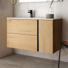 Meuble de salle de bain 80 cm vasque déportée - 2 tiroirs - sans miroir - prado - roble (chêne clair)