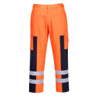Pantalon de travail renforcé sur les genoux haute visibilité - orange / bleu marine - Taille au choix 