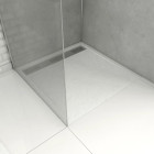 Receveur en acrylique blanc effet pierre 80x80x4 cm - Grille linéaire chrome - MOON Aurlane - FAC608