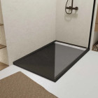 Receveur en acrylique Noir effet pierre 90x140x5 cm + Grilles linéaires chrome et Blanche mate - METEORA Aurlane - PACR310