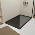 Receveur en acrylique Noir effet pierre 90x140x5 cm + Grilles linéaires chrome et Gun métal - METEORA Aurlane - PACR313