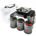 Réchaud gaz piezo 2400w fivestar + 4 cartouches gaz 450 gr butane-propane avec pieds pliables + mallette de transport